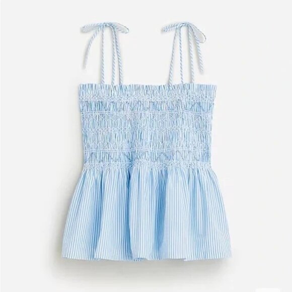 J. Crew Tops - J. Crew Paloma Top Blue Pale Cerulean Stripe Smocked Cotton Sleeveless Peplum To